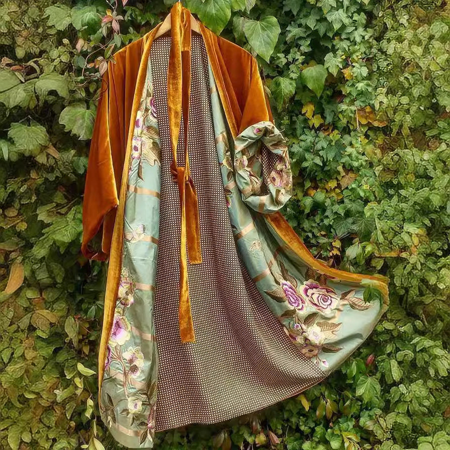 Satin Floral Cardigan Pyjama Set Waist Belt