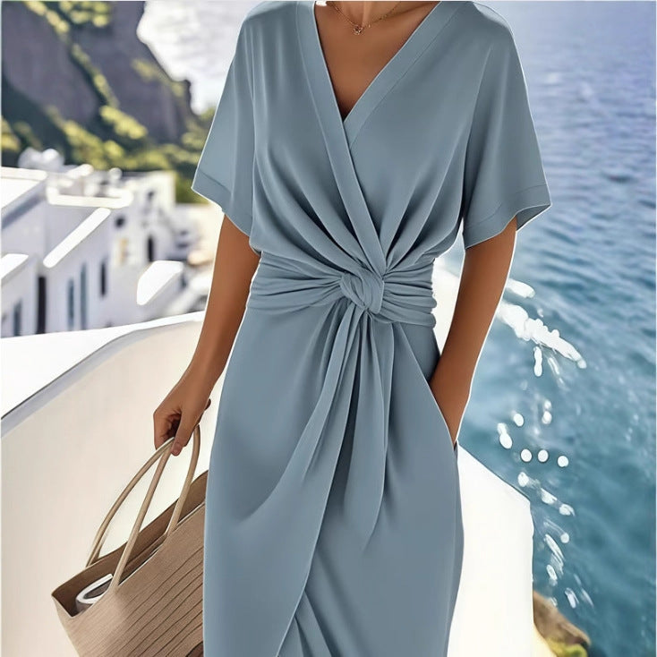 Elegant Wrap Dress Draped Side Slit Summer Occasion