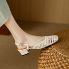 Slingback Sandals Braided Woven Block Heel Elegant