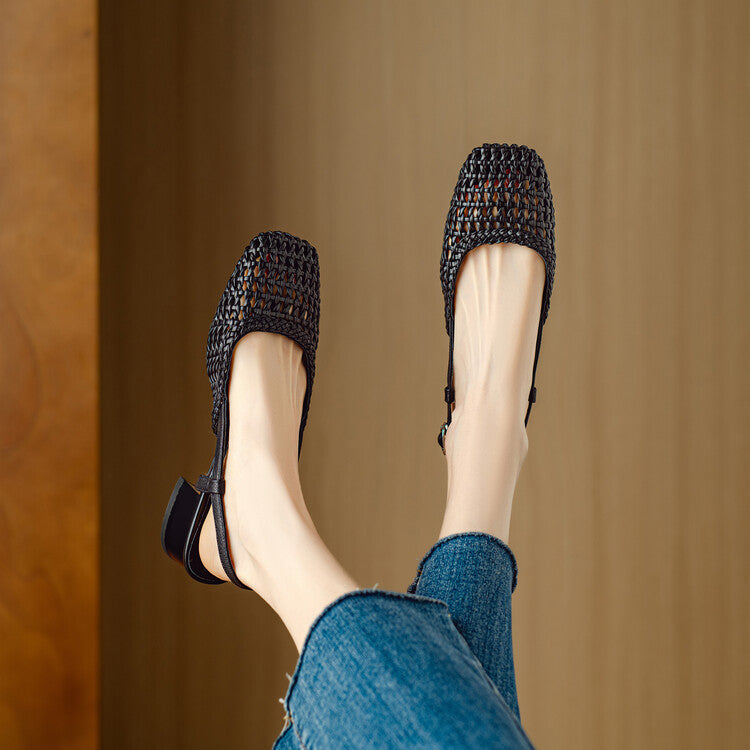 Slingback Sandals Braided Woven Block Heel Elegant