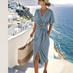 Elegant Wrap Dress Draped Side Slit Summer Occasion