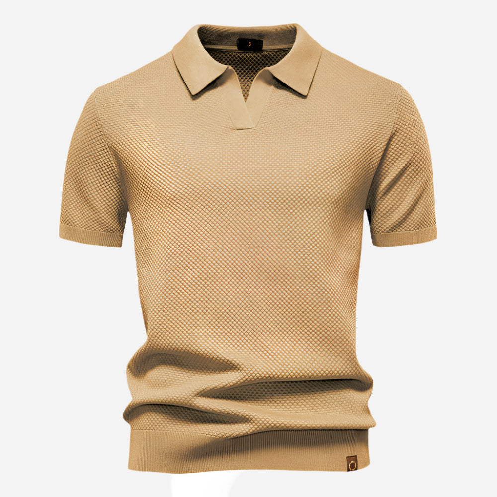 Mens Knit Polo Shirt V-Neck Short Sleeve