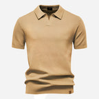 Mens Knit Polo Shirt V-Neck Short Sleeve