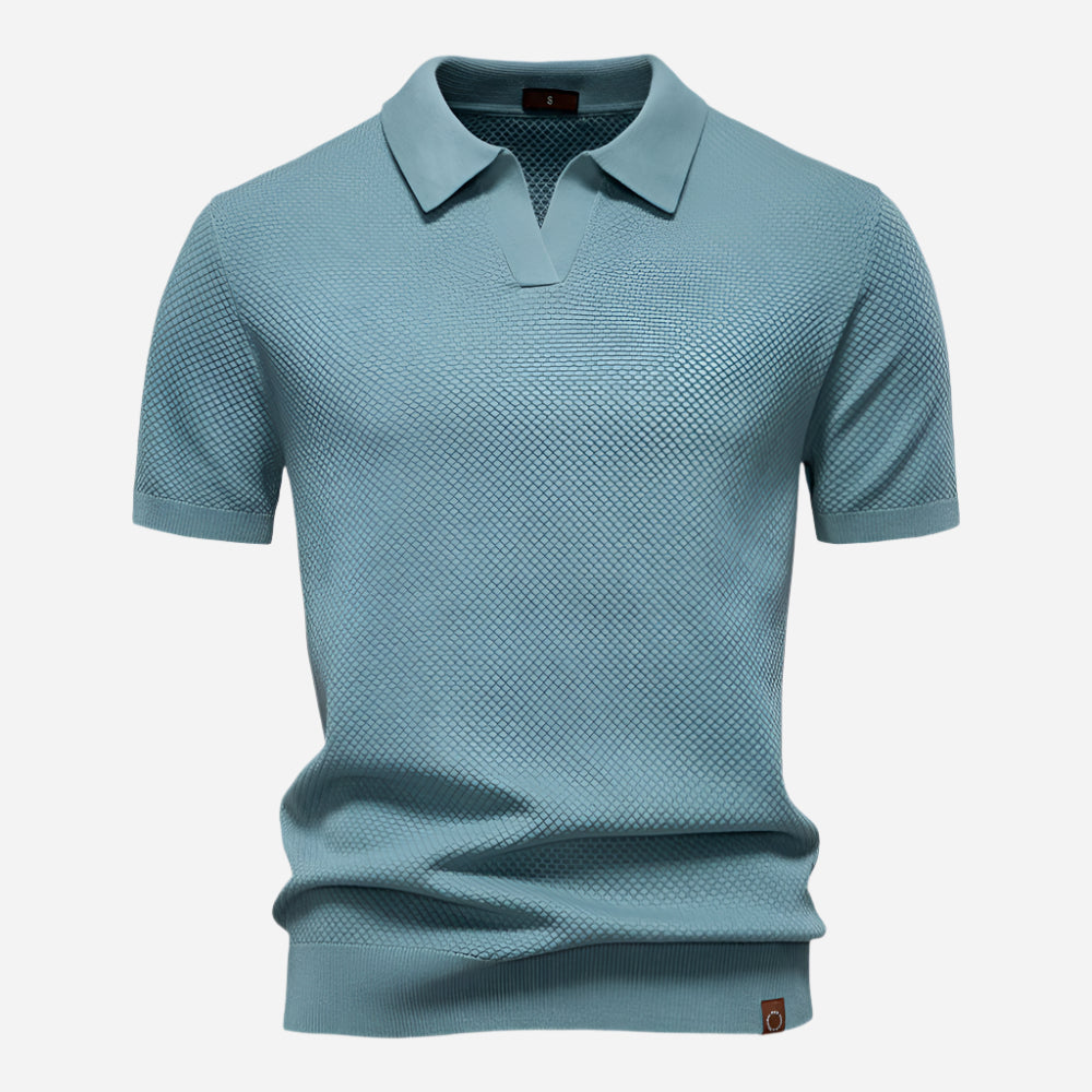 Mens Knit Polo Shirt V-Neck Short Sleeve