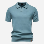 Mens Knit Polo Shirt V-Neck Short Sleeve