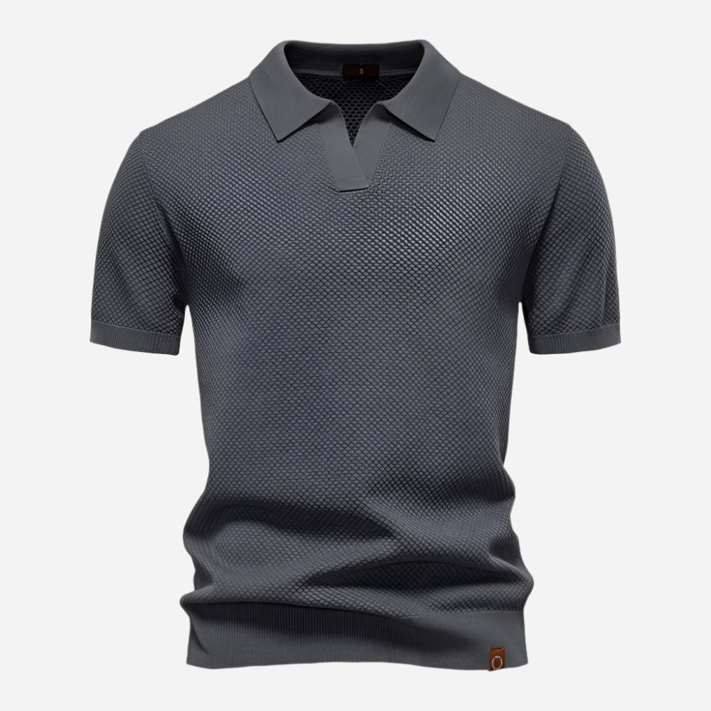 Mens Knit Polo Shirt V-Neck Short Sleeve