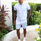 Mens Zip Polo Shorts Set Casual Summer Co-Ord