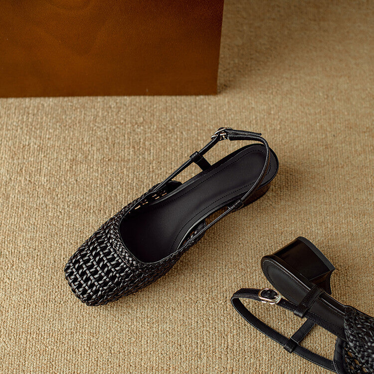 Slingback Sandals Braided Woven Block Heel Elegant