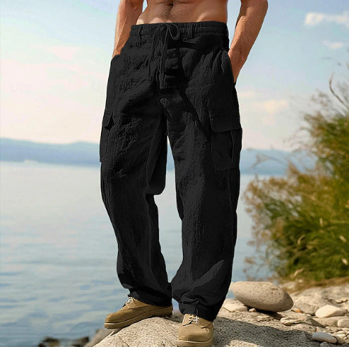 Mens Cargo Trousers Relaxed Adjustable Belt Pockets