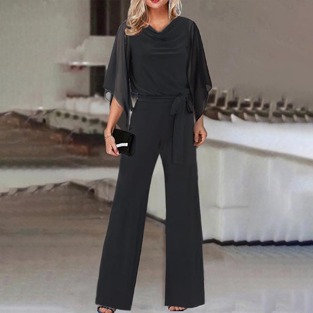 Wide Leg Jumpsuit Draped Sleeves Elegant Occasion
