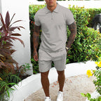 Mens Zip Polo Shorts Set Casual Summer Co-Ord