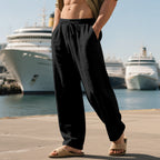 Mens Casual Linen Trousers Breathable Relaxed Fit