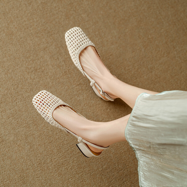 Slingback Sandals Braided Woven Block Heel Elegant