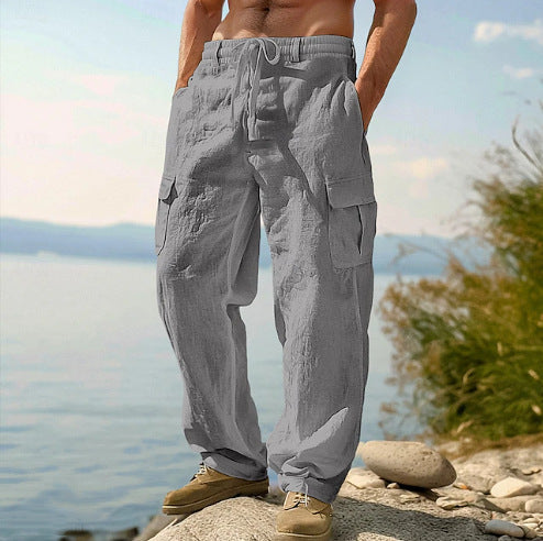 Mens Cargo Trousers Relaxed Adjustable Belt Pockets