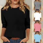 Three-Quarter Sleeve T-Shirt Round Neck Casual
