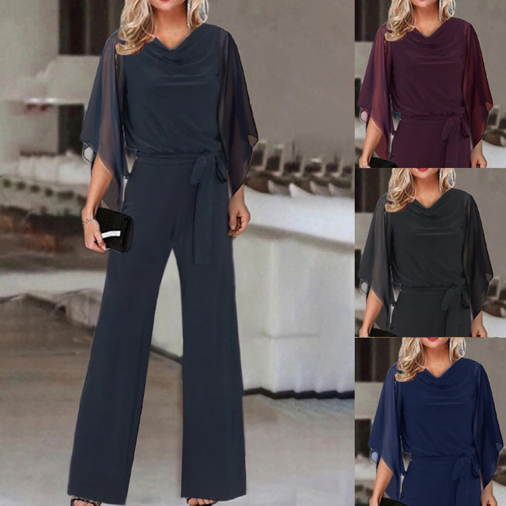 Wide Leg Jumpsuit Draped Sleeves Elegant Occasion