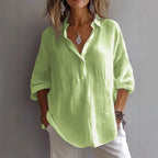 Linen Shirt Button Placket Wide Sleeve Casual