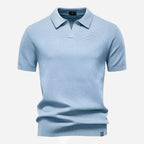 Mens Knit Polo Shirt V-Neck Short Sleeve