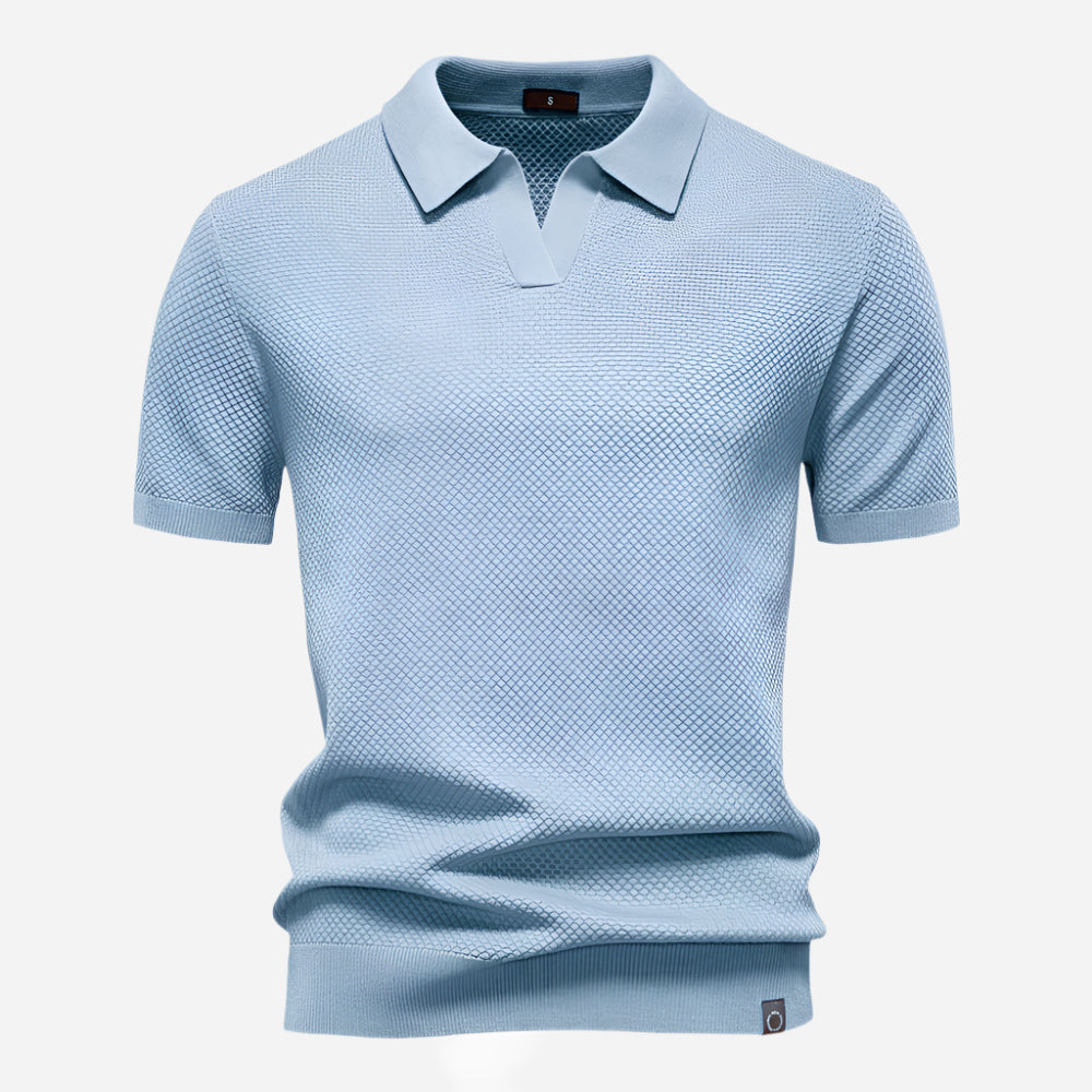 Mens Knit Polo Shirt V-Neck Short Sleeve