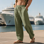 Mens Casual Linen Trousers Breathable Relaxed Fit
