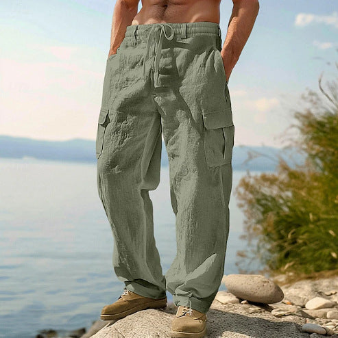 Mens Cargo Trousers Relaxed Adjustable Belt Pockets