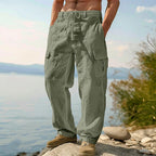 Mens Cargo Trousers Relaxed Adjustable Belt Pockets