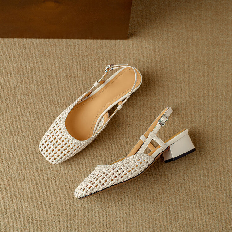Slingback Sandals Braided Woven Block Heel Elegant