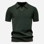 Mens Knit Polo Shirt V-Neck Short Sleeve