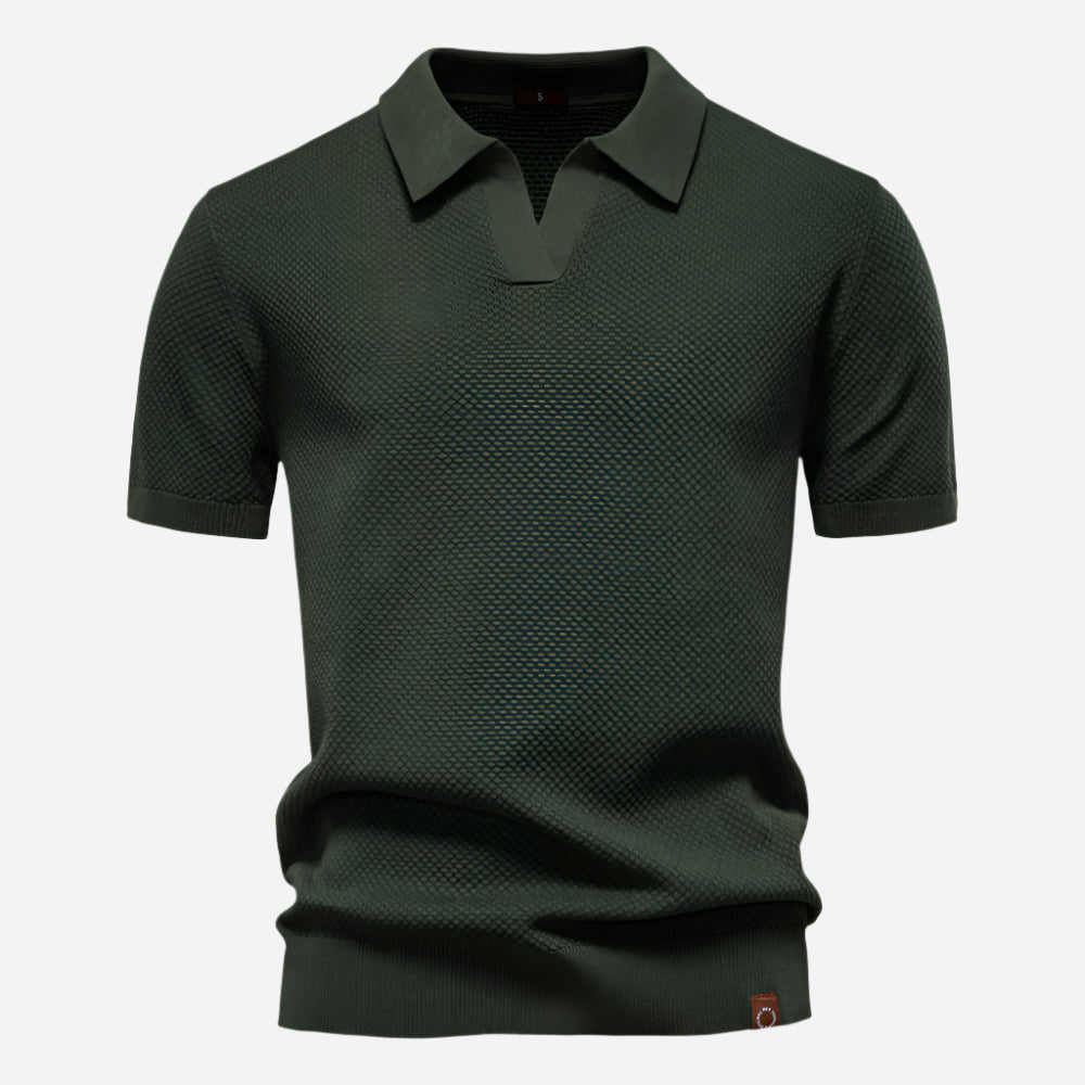 Mens Knit Polo Shirt V-Neck Short Sleeve