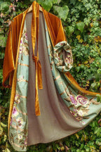 Satin Floral Cardigan Pyjama Set Waist Belt