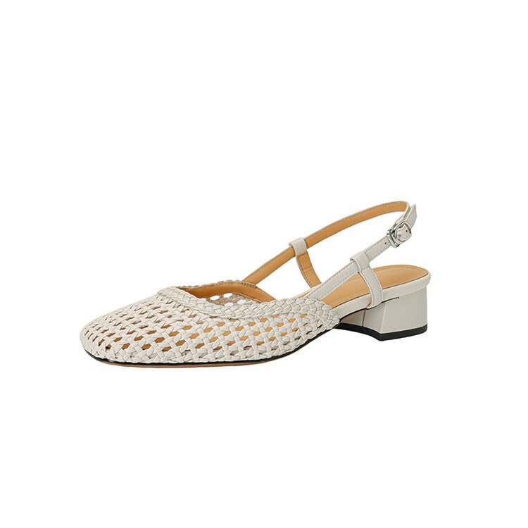 Slingback Sandals Braided Woven Block Heel Elegant