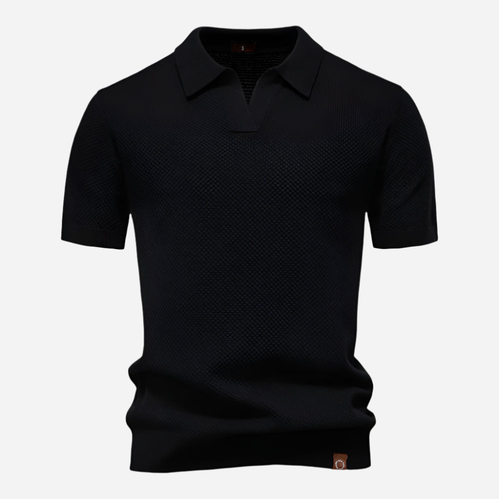 Mens Knit Polo Shirt V-Neck Short Sleeve