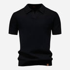 Mens Knit Polo Shirt V-Neck Short Sleeve