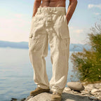 Mens Cargo Trousers Relaxed Adjustable Belt Pockets