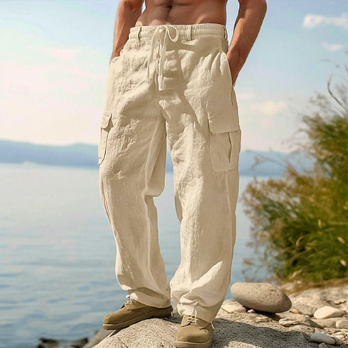 Mens Cargo Trousers Relaxed Adjustable Belt Pockets