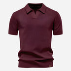 Mens Knit Polo Shirt V-Neck Short Sleeve