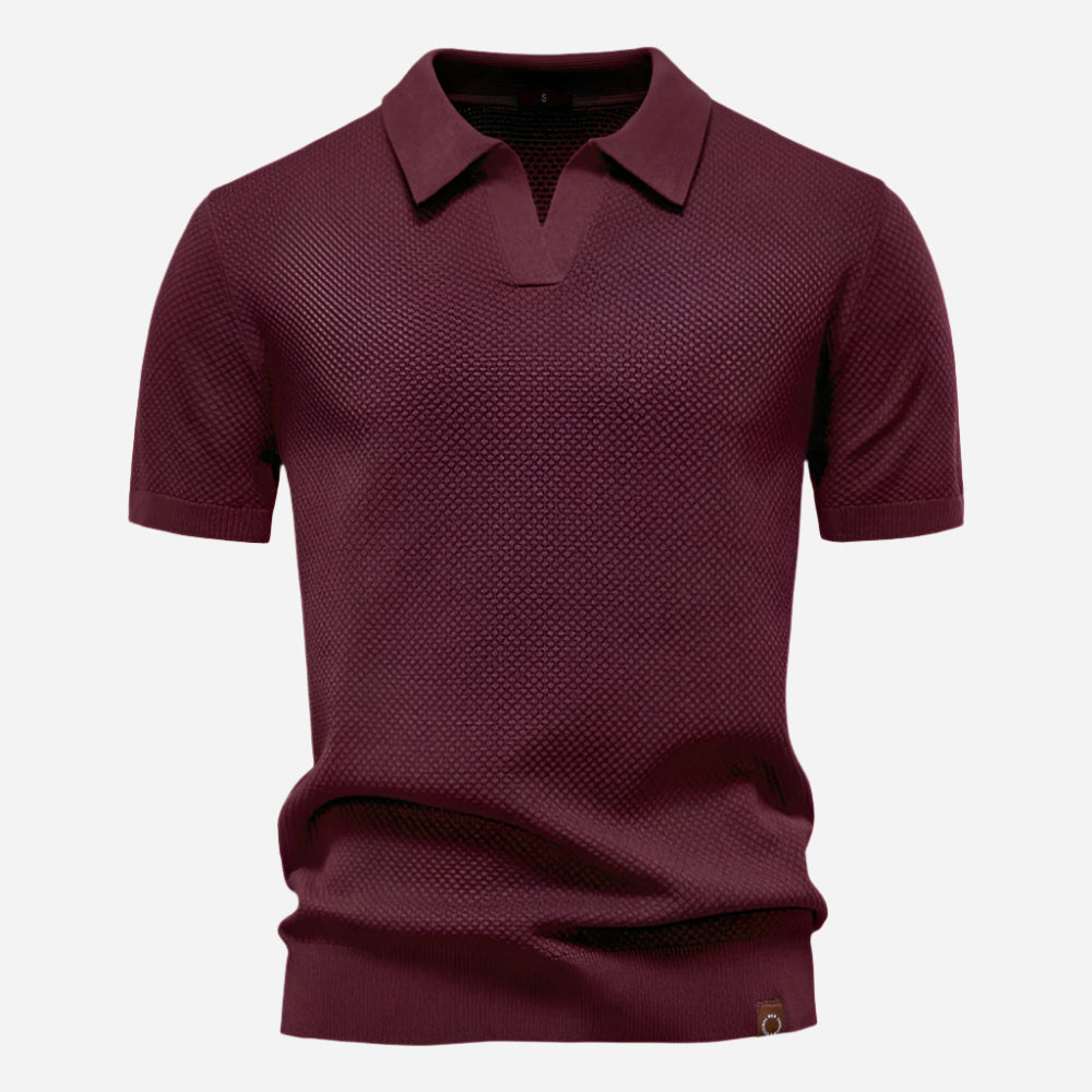 Mens Knit Polo Shirt V-Neck Short Sleeve