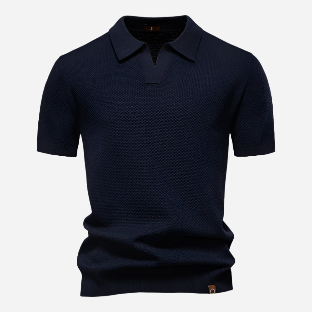 Mens Knit Polo Shirt V-Neck Short Sleeve