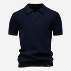 Mens Knit Polo Shirt V-Neck Short Sleeve