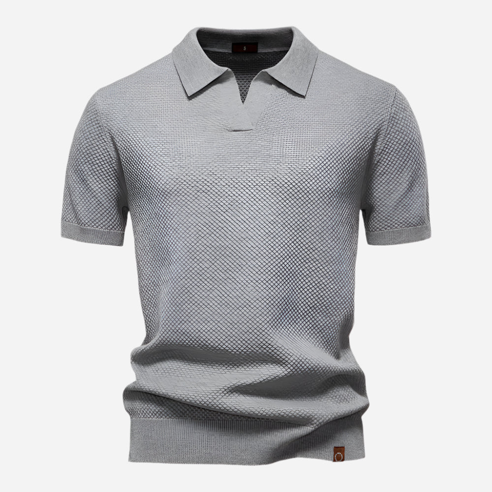 Mens Knit Polo Shirt V-Neck Short Sleeve