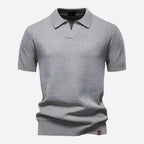 Mens Knit Polo Shirt V-Neck Short Sleeve