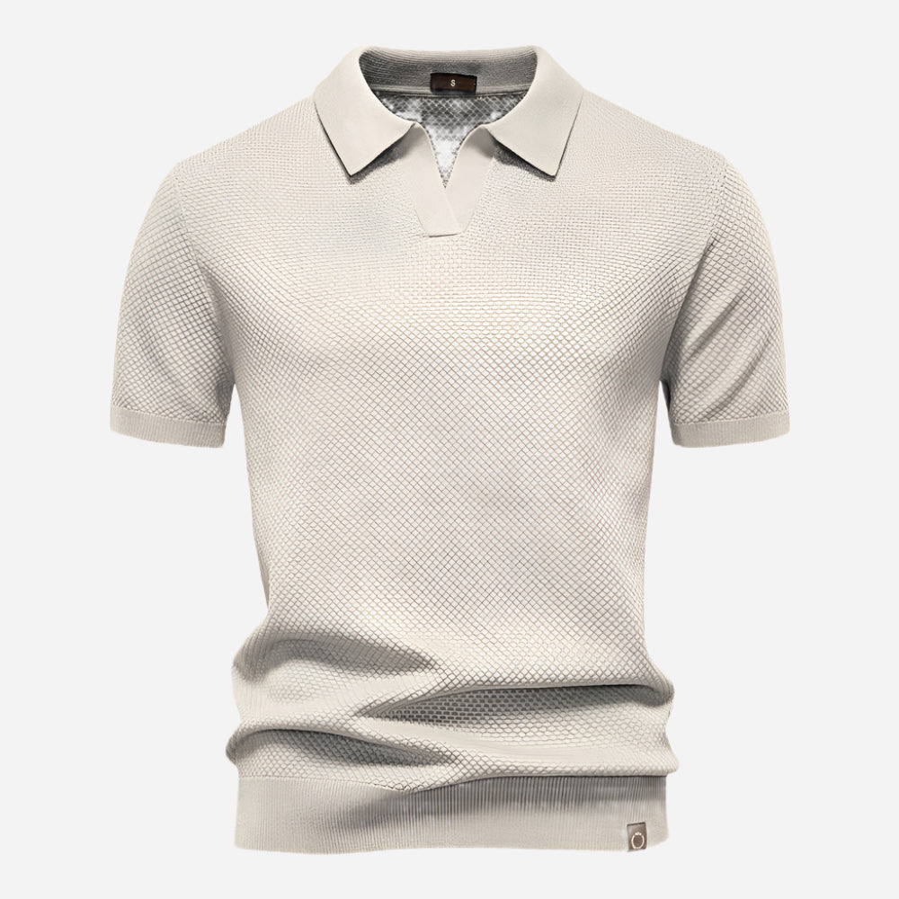 Mens Knit Polo Shirt V-Neck Short Sleeve