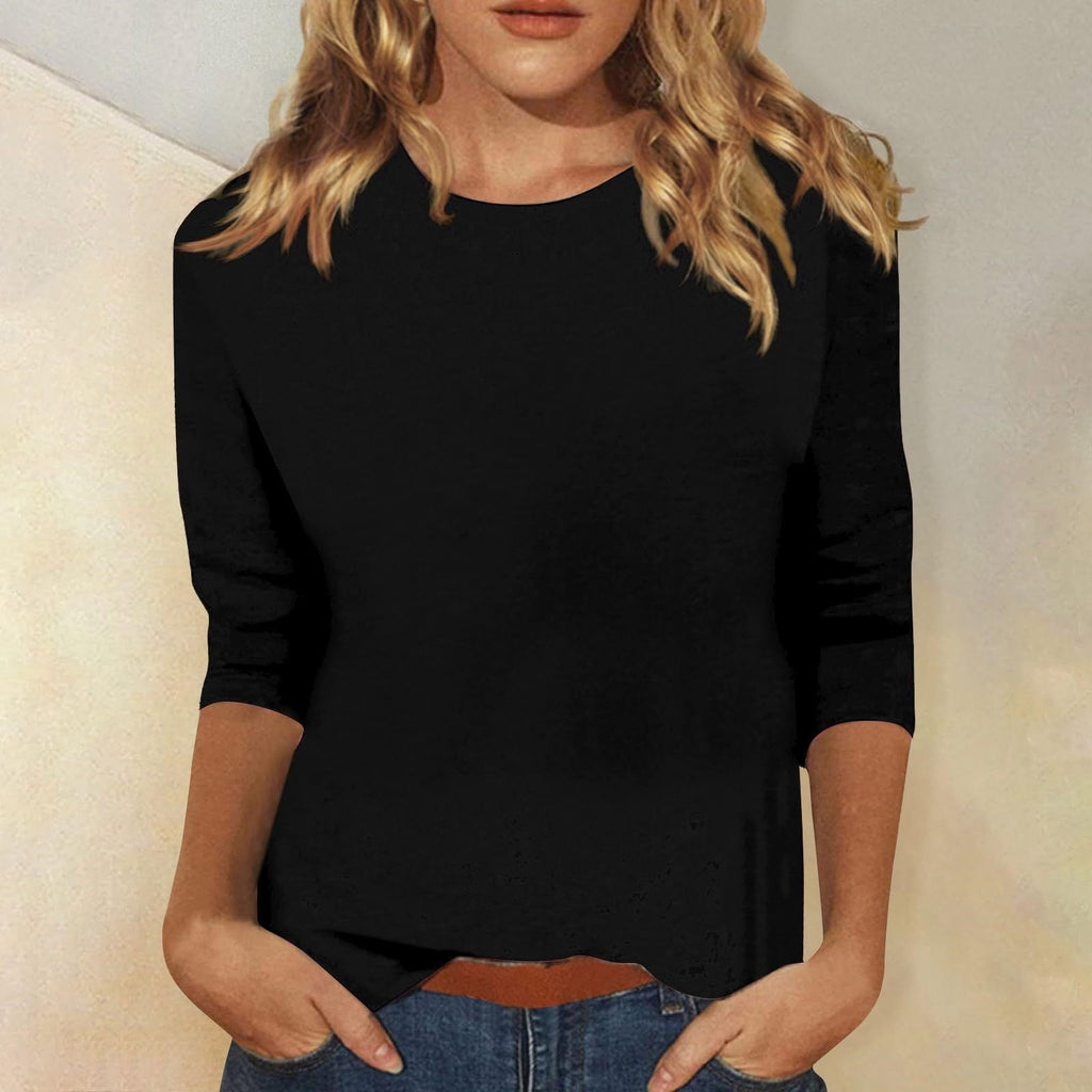 Three-Quarter Sleeve T-Shirt Round Neck Casual