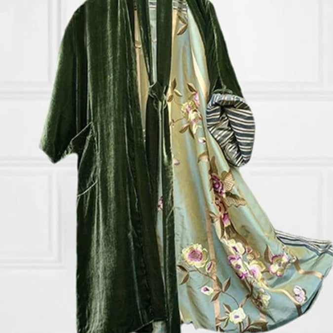 Satin Floral Cardigan Pyjama Set Waist Belt