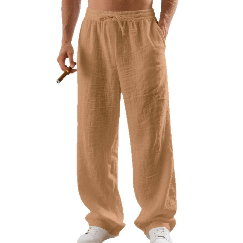 Mens Casual Linen Trousers Breathable Relaxed Fit
