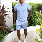Mens Zip Polo Shorts Set Casual Summer Co-Ord
