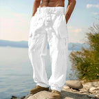 Mens Cargo Trousers Relaxed Adjustable Belt Pockets