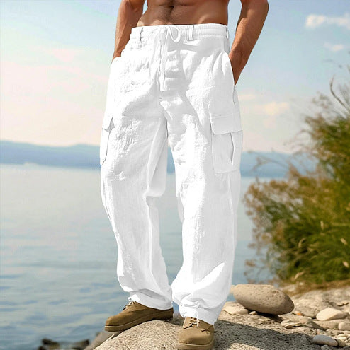 Mens Cargo Trousers Relaxed Adjustable Belt Pockets