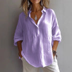 Linen Shirt Button Placket Wide Sleeve Casual