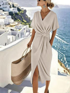 Elegant Wrap Dress Draped Side Slit Summer Occasion